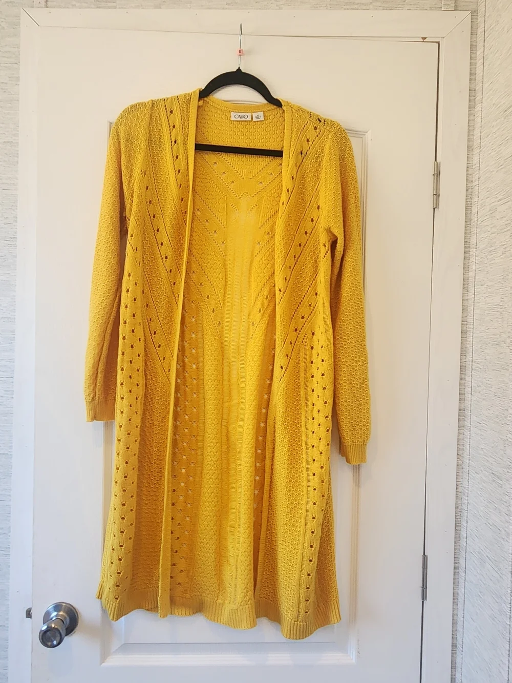 Cato Long Open Knit Cardigan - Mustard Yellow M Euc